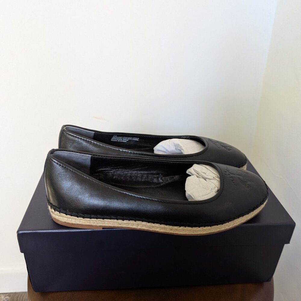 Brooks Brothers Black Leather Golden Fleece Espadrille Ballet Flats Women's 7.5 - Picture 3 of 6